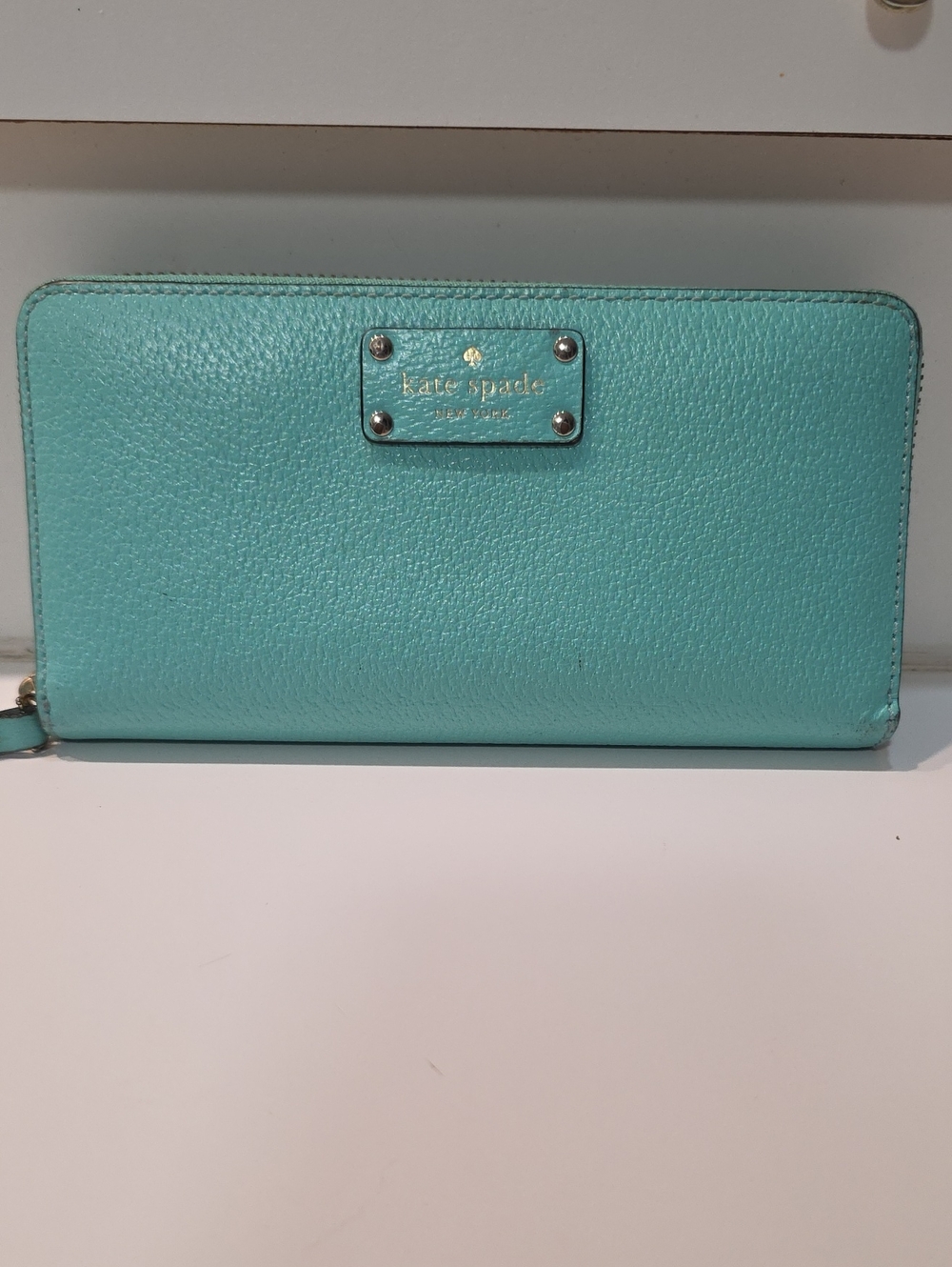 kate spade Turquoise Zip-Around Pebbled Leather Wallet